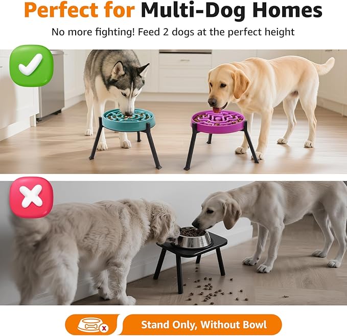 LOOBANI Elevated Dog Bowl Stand: Adjustable Width Anti-Slip Raised Dog Bowl Stand Feeder for Adult, Seniors, Older, Arthritis Dogs, Fits for Bowls Width 8.2"-11" (Without Bowls) Black Large 2 Pack