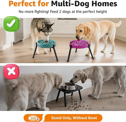 LOOBANI Elevated Dog Bowl Stand: Adjustable Width Anti-Slip Raised Dog Bowl Stand Feeder for Adult, Seniors, Older, Arthritis Dogs, Fits for Bowls Width 8.2"-11" (Without Bowls) Black Large 2 Pack