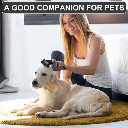 Self Cleaning Slicker Brush for Dog, Cat, Skin Friendly Shedding & Grooming Tool for Long and Short Haired Pets, Easy Clean Retractable Bristles, Black