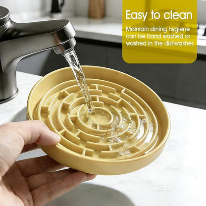 Silicone Slow Feeder Bowl, with Non-Slip Suction Cups, Anti-Choking, Puppy Puzzle Bowl, Slows Down Eating Speed, Relieves Anxiety, Suitable for S&M Sized Dogs and Cats(Yellow