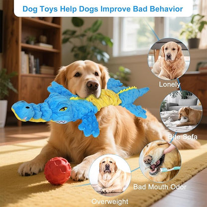 Dog Toys Cute Crocodile Squeaky Plush Pet Toy for Small to Large Breeds Interactive Chew Toy with Whistle & Crinkle Paper Tough Pet Toys for Aggressive Chewers and Puppies & Dog Lovers