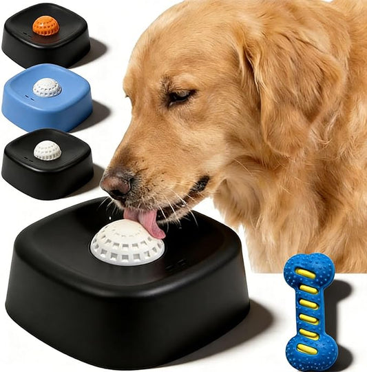 2026 Upgraded Slow Feed Liquid Dog Bowls, Anti-Slip Dog Lick Bowl with Roller Ball, Interactive Liquid Treat Dog Bowls, Bone Broth Dog Lick Bowls for Dogs and Cats (Black-A)