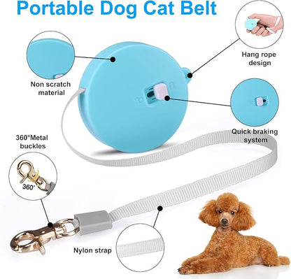 Retractable Dog Leash for Small Dogs Cats up to 11lbs with 6.5ft Anti-Pull Strong Nylon Tape, Hands Free, Mini and Portable Walking Leash with Wrist Strap, One-Hand Brake, Blue Round