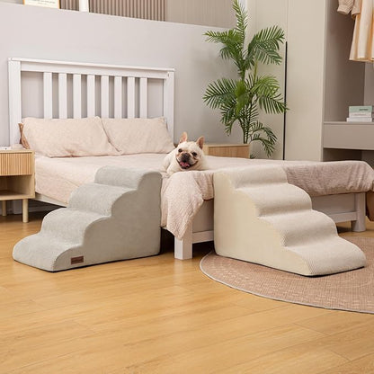 Dog Stairs Ramp for Bed and Couch,4 Step Dog Steps for Small Dogs,Pet Stairs with Non-Slip Bottom for Old Cats,Indoor Pet Steps,Comfort,Durable,17.4" H,Light Grey