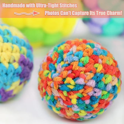 Cat Ball with Bell 3 Jingle Bell Ball & 3 Soft Pom Pom Balls Interactive Kitten Toys for Hunting Kicking, Handmade Small 1.8” & Large 2.1” for Cats Kittens 6 Pack