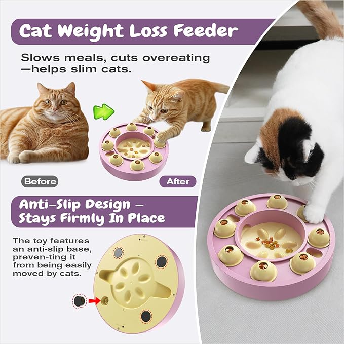 KADTC U.S. Brand & Design,Cat Puzzle Toy for Indoor Cats Treat Puzzles,Food Slow Feeder,Kitten Enrichment Toys Kitty Mental Stimulation Bowl Brain-Teasing Pink Toy