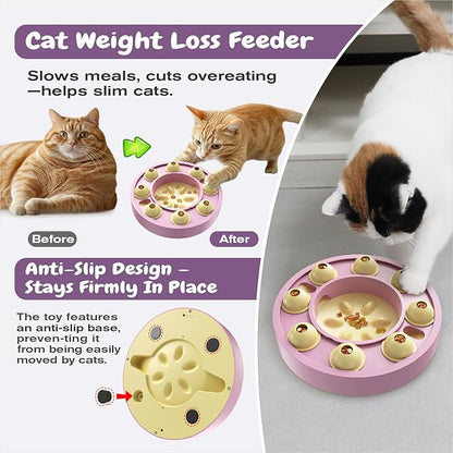 KADTC U.S. Brand & Design,Cat Puzzle Toy for Indoor Cats Treat Puzzles,Food Slow Feeder,Kitten Enrichment Toys Kitty Mental Stimulation Bowl Brain-Teasing Pink Toy