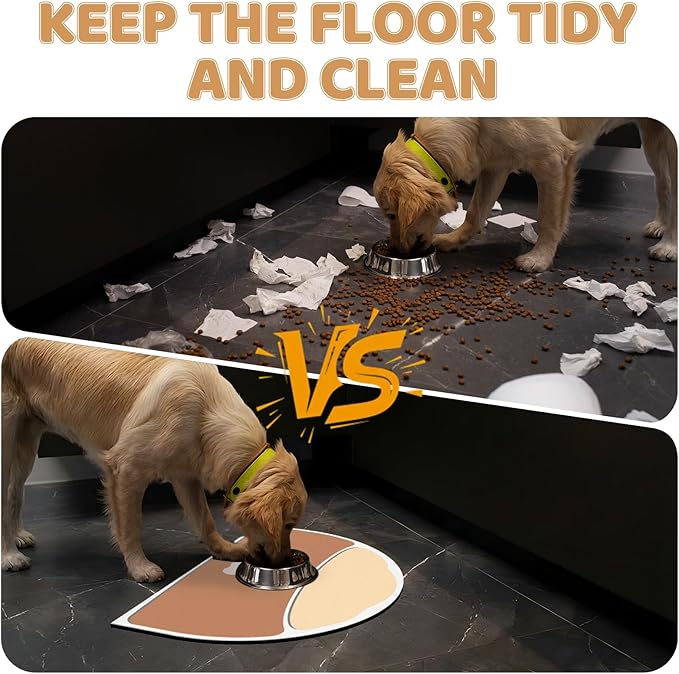 Dog Food Mat - 24''x16'' Absorbent Mat for Cat Dog Water Bowl, Non Slip Rubber Base Pet Water Mats Protect Floor, Easy Clean Cat Dogs Water Bowl Mats for Messy Drinkers, Tan & Beige