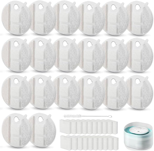 20 Pack Dog Water Fountain Replacement Filters for Petlibro Capsule Dog Fountain PLWF008,Pet Water Fountain Filter with Replacement Pre-Filter Pump Sponges with 1 Hard Brush.