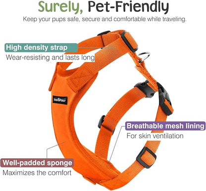 VavoPaw Dog Seat Belt, Safety Vest Dog Car Harness with Adjustable Buckle Dog Seat Belt for Vehicle Nylon Pet Safety Seat Belts Heavy Duty(M, Orange)