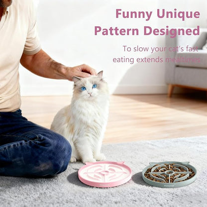 MateeyLife 2 Pcs Silicone Slow Feeder Cat Bowl, Puzzle Feeder Cat Food Dish, Non-Slip Silicone Bowl for Cats, Suitable for Dry and Wet Foods, Kitty Bowls to Slow Down Eating, Prevent Overeating