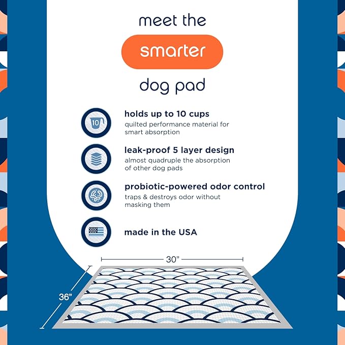 Pet Life Unlimited Smart Prints XXL Puppy Pads for Dogs, Potty Training Pee Pads, 60 Count, 30" x 36", Leak-Proof, Super Absorbent, Quick-Dry, Patterned Pads with Odor Control, Made in USA