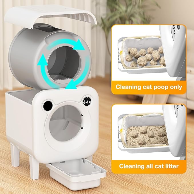Automatic Litter Box, 4 in 1 Security-System Self Cleaning Litter Box Robot, 75L+12L Extra Large Space for Multiple Cats, APP Control, 1 Free Cat Litter-Mat, 3 Rolls Cats Waste Bag Liners