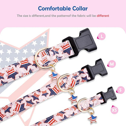 Faygarsle Cotton Dogs Collar Cute 4th of July Independence Day Dog Collars Pink Blue American Flag Star Patterns Dog Collarfor Girl Female Boy Male Small Medium Large Dogs S