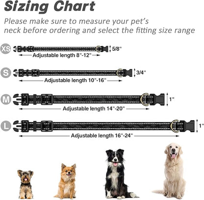 Reflective Dog Collar for Small Dogs Cats, Cute Camouflage Adjustable Heavy-Duty Nylon Puppy Collar for Boy and Girl Female, Soft Pet Accessories with Quick Release Buckle, Black
