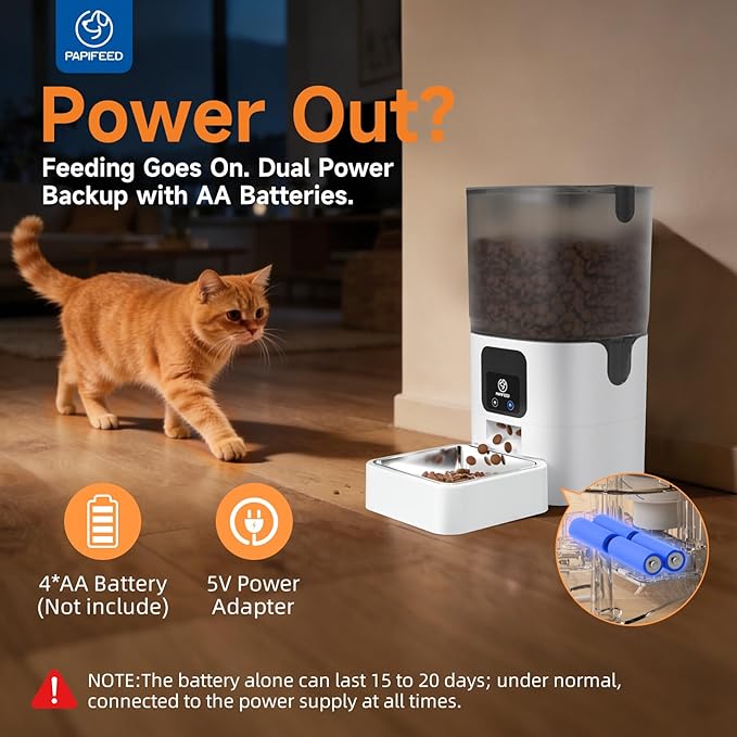PAPIFEED 5G WiFi Automatic Cat Feeders Smart Automatic Cat Food Dispenser Slow Feeding Mode, Detachable for Easy Cleaning, Pet Feeder, 1-30 Meals Per Day for Multiple Pets (6L/25 Cup)
