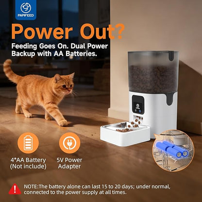 PAPIFEED 5G WiFi Automatic Cat Feeders Smart Automatic Cat Food Dispenser Slow Feeding Mode, Detachable for Easy Cleaning, Pet Feeder, 1-30 Meals Per Day for Multiple Pets (6L/25 Cup)
