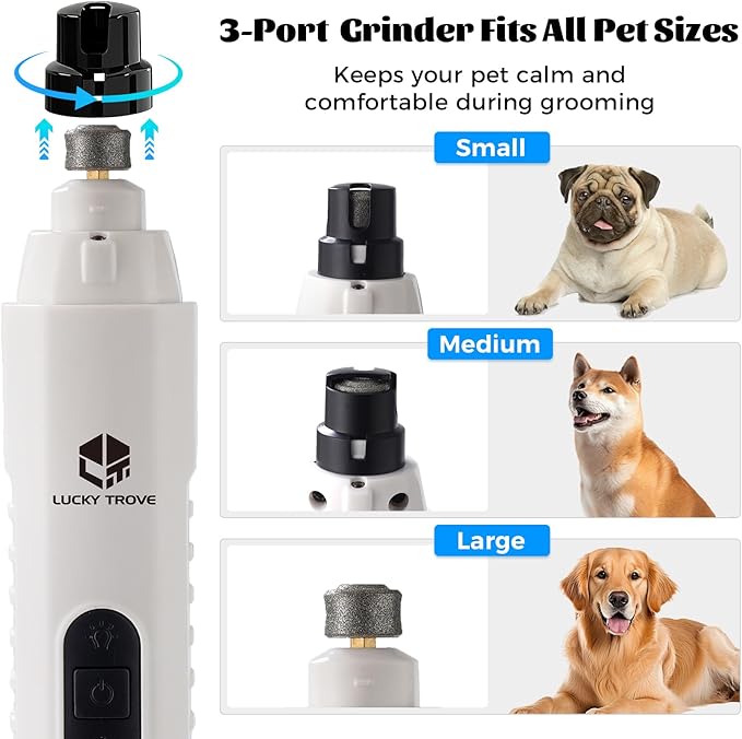 2026 Upgraded Silent Groom Pro Pet Nail Grinder,5-Speed Dog Nail Grinder with Led Light, 45db Quiet Painless Paws Grooming & Smoothing for Small Medium Large Dogs & Cats (1+2*Replacement Head) (White)