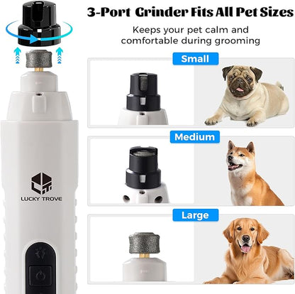 2026 Upgraded Silent Groom Pro Pet Nail Grinder,5-Speed Dog Nail Grinder with Led Light, 45db Quiet Painless Paws Grooming & Smoothing for Small Medium Large Dogs & Cats (1+2*Replacement Head) (White)