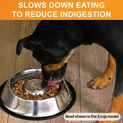 Neater Pet Brands Stainless Steel Slow Feed Bowl - Non-Tip & Non-Skid - Stops Dog Food Gulping, Bloat, Indigestion, and Rapid Eating (5 Cup)