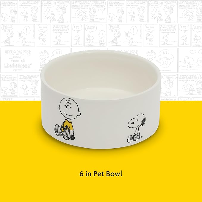 Peanuts Snoopy & Charlie Brown 6" Stoneware Dog Food Bowl – for Small to Medium Dogs – Cute Cartoon Pet Dish, Durable & Easy to Clean – Puppy Feeding