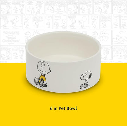 Peanuts Snoopy & Charlie Brown 6" Stoneware Dog Food Bowl – for Small to Medium Dogs – Cute Cartoon Pet Dish, Durable & Easy to Clean – Puppy Feeding