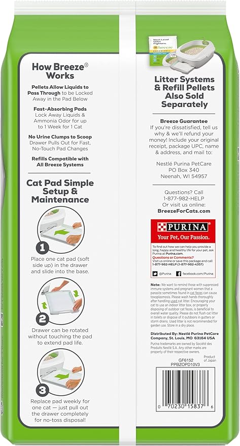 Tidy Cats Breeze Original Cat Pads, Absorbent Disposable Pads for Breeze Litter System, Fast-Drying, Odor Control, 10 Pads per Pouch (Pack of 4)