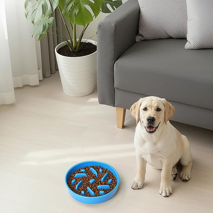 Ceramic Slow Feeder Dog Bowl, 8.3 inch Dog Food Bowls for Small, Medium, and Large Breed, Anti-Slip Puzzle Food Dish to Slow Down Eating (Blue, 8.3 in)