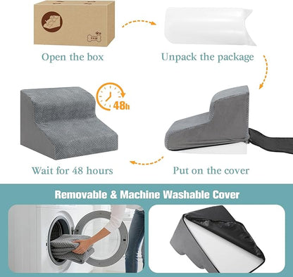 Dog Stairs for Small Dogs, 2-Step Dog Steps for Couch Sofa and Chairs, High-Density Foam Pet Steps Ramp with Removable Washable Cover for Older Injured Puppy Dogs and Cats, 11.81" H, Grey