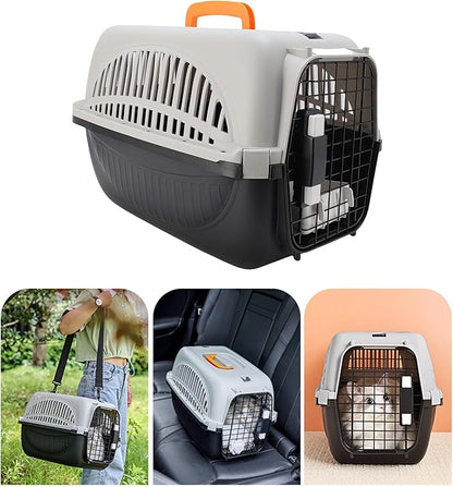Plastic Pet Carrier, 18.9x12.6x12.6 inch Hard Sided Travels Cat Crate with Wire Door and Water Bowl Ventilation and Security Lock Design Portable Small Dog Kennel for Camping (Black)