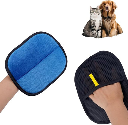 Double-Sided Pet Grooming Gloves, Electrostatic Versatile Static Pet Hair Remover Glove Reusable Static Cat Grooming Tools for Carpet Couch Clothing Furniture Supplies (Blue)