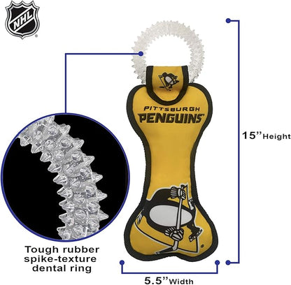 Pets First NHL Pittsburgh Penguins Dental Dog TUG Toy with Squeaker. Tough PET Toy for Healthy Fun, Teething & Cleaning Pet's Teeth & Gum., one Size (PEN-3310)