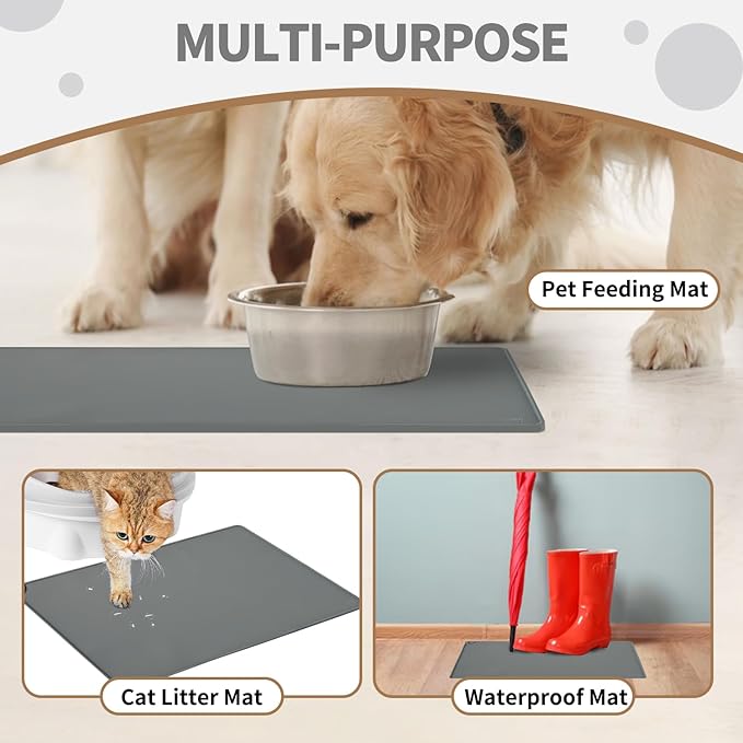 WePet Non-Slip Waterproof Pet Feeding Mat, 20x12 Inch - Silicone Dog & Cat Food Mat with Raised Edge to Stop Food Spills and Water Spills - Dishwasher Safe, Easy Clean