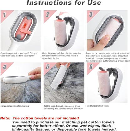 Water Brush for Cats Dogs, 4 in 1 Pet Grooming Bath Brush, 2 in 1 Cleaning Brush Cat, Wet Cat Comb, Pet Hair Removal Comb with Water Tank, Sticky Brush 2.0 (Towels Not Included)