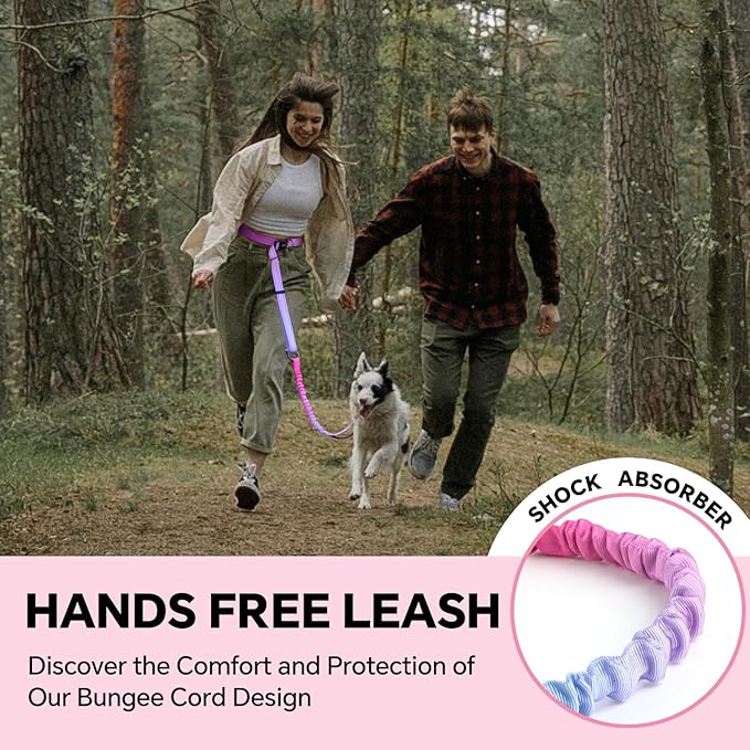 QQPETS Hands Free Dog Leash with Car Seat Belt, Adjustable No Pull Bungee Dog Running Waist Leash, Versatile Crossbody Rope for Walking, Jogging and Hiking