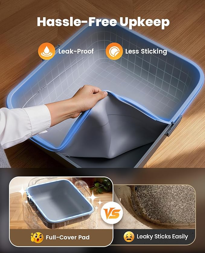 oneisall Self Cleaning Litter Box: Ease S1 Open-Top Cat Litter Box Rinsable Easy Clean, with Safety Protection & 11L Large Waste Bin & 40pcs Waste Bags, Automatic Cat Litter Box for Multiple Cats
