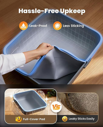 oneisall Self Cleaning Litter Box: Ease S1 Open-Top Cat Litter Box Rinsable Easy Clean, with Safety Protection & 11L Large Waste Bin & 40pcs Waste Bags, Automatic Cat Litter Box for Multiple Cats