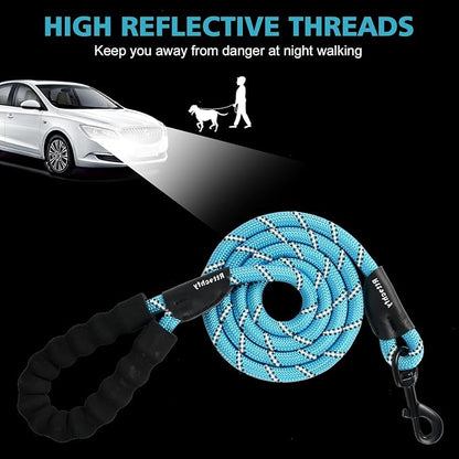 Rttochfy Rope Dog Leash 2/4/5/6/8/10 FT with Comfortable Padded Handle and Highly Reflective Threads for Small Medium and Large Dogs Heavy Duty (1/2"-6 FT, Blue)