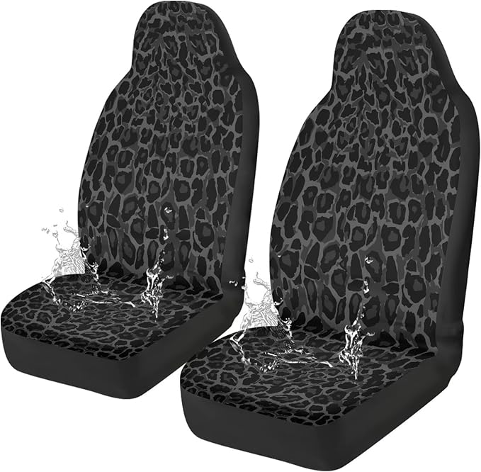 Car Front Seat Covers Waterproof Black Gray Leopard Print Car Seat Cover Auto Interior Accessories 2 Pcs Set Automobile Front Seats Covers Universal Fit for Most Vehicles Women Men