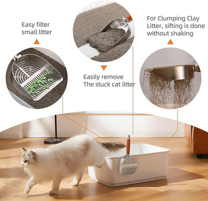 Custom Extra Thick Stainless Steel Cat Litter Scoop – Heavy Duty Poop Scooper with Sturdy Anti-Break Handle, Filters Small Litter Clumps