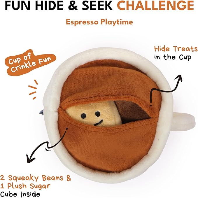 CHEWFFON Dog Coffee Cup Toy, Interactive Hide-and-Seek Burrow Toy, Cute Squeaky Toys for Boredom, Enrichment Crinkle Snuffle Dog Toy, Puzzle Toys for All Breeds