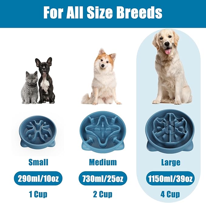 Slow Feeder Dog Bowls Large Breed, Dog Food Bowl Large Anti-Choking Bloat Stop Puzzle Healthy Eating Bowl (Blue, 4 Cup)