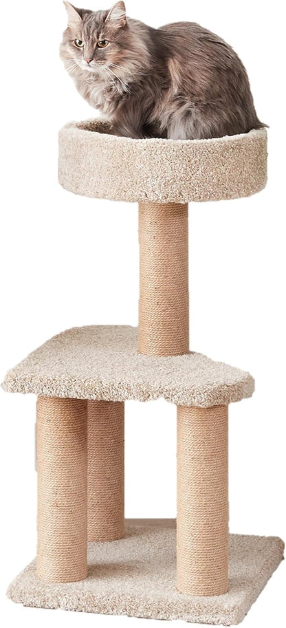 Amazon Basics Cat Tree - Multi-Level Climbing Activity Tower with Jute Rope Scratching Posts for Indoor Cats & Kittens, Medium (31.5"H), Beige