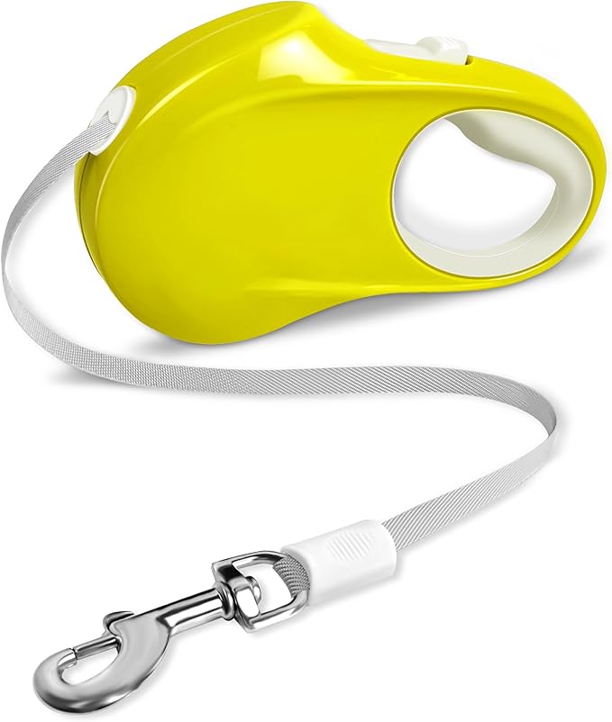 Retractable Dog Leash, 16 ft Strong Nylon Tape, 360° Tangle-Free, One-Handed Brake, Pause and Lock, Durable Non-Slip Handle, Lightweight, for Small, Medium and Large Breeds up to 88 lbs, Yellow