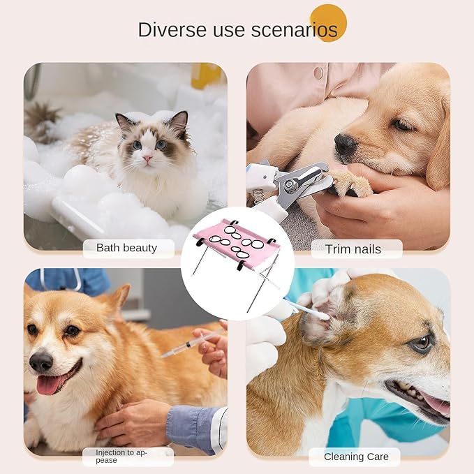 Iron Pet Grooming Hammock - 8-Hole Design Anti-Escaping Cats Sling | Polyester Cloth Kitten Grooming Hanger | for Cats Dogs Kitten Puppy Small Medium Large Breed Indoor Home Hair Cutting Ear Cleaning