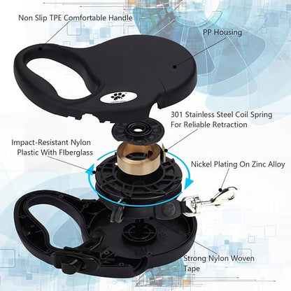 16 ft Retractable Dog Leash for Large Dogs up to 110 lbs,Tangle-Free Nylon Tape,Black Dan L