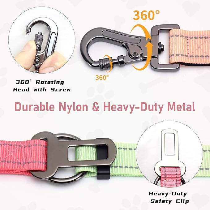 Hands Free Dual Handle Retractable Bungee Leash with Reflective Trim, Adjustable Waist Belt for Dog Walking, Running, Hiking - Durable Nylon Leash for Medium Large Dogs, Green
