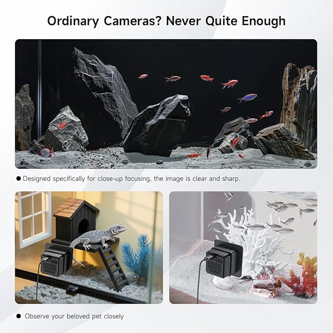 2K HD Aquarium & Terrarium WiFi Pet Camera,140° Wide-Angle Anti-Glare & Anti-Reflection,Night Vision for Fish & Reptiles,Two-Way Audio,Glass-Mount Enclosure Monitor,24/7 Recording (2 Pack)