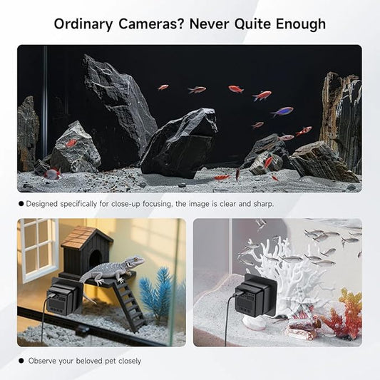 2K HD Aquarium & Terrarium WiFi Pet Camera,140° Wide-Angle Anti-Glare & Anti-Reflection,Night Vision for Fish & Reptiles,Two-Way Audio,Glass-Mount Enclosure Monitor,24/7 Recording (4 Pack)