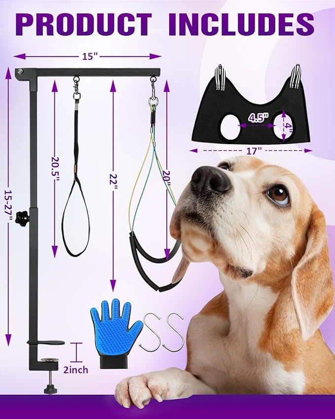 Breeze Touch Dog Grooming Arm - 32" Dog Grooming Table Arm with Clamp and Post, Loop Noose, No Sit Haunch Holder Grooming Restraint for Small & Medium Dogs